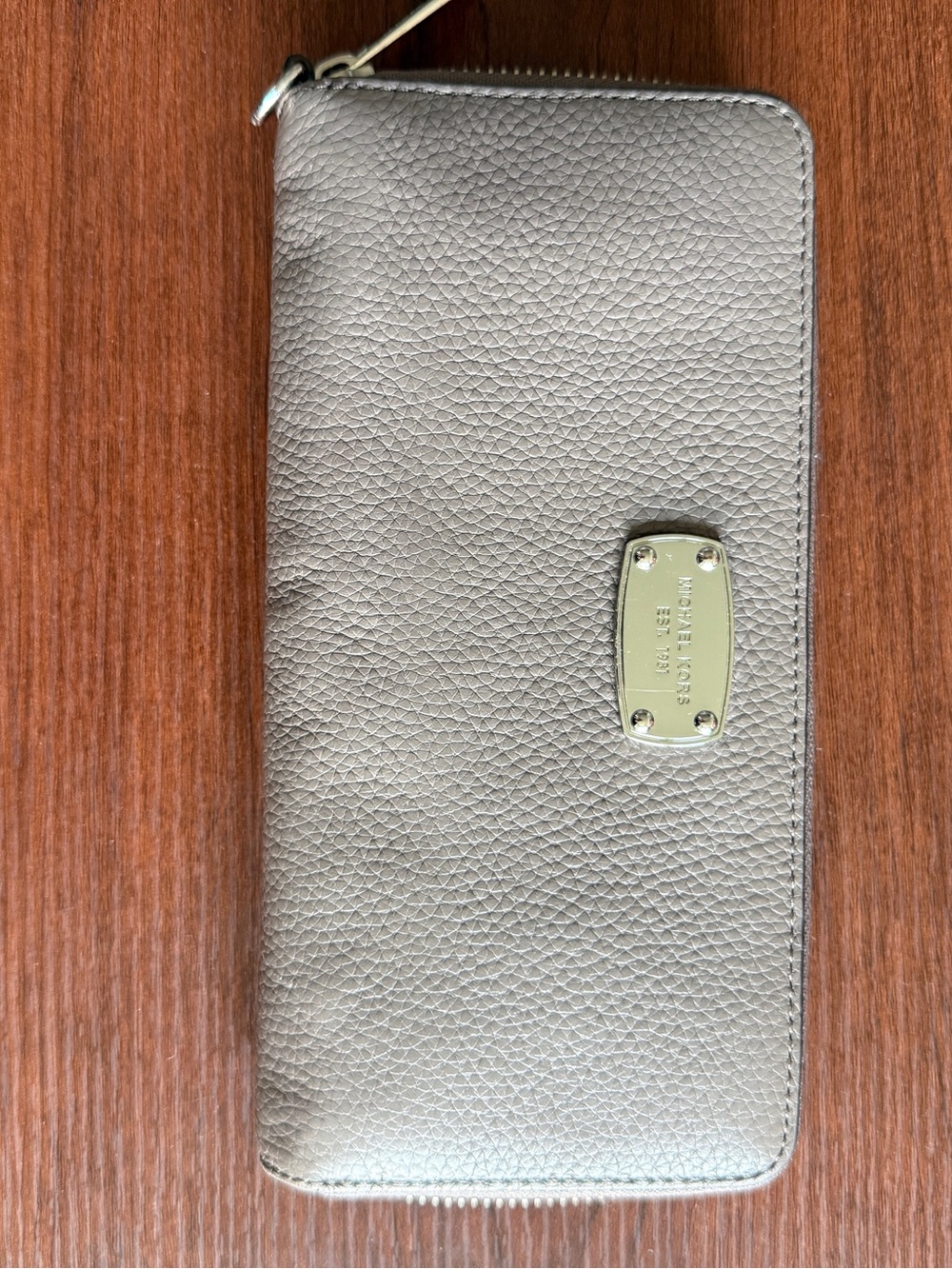 Michael Kors Gray Pebbled Leather Zip-Around Wallet